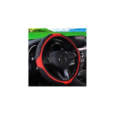 Imagem de Couslcd Capa de volante de couro de carro de 38 cm, acessórios automotivos, elástico, respirável, antiderrapante, protetor de roda macio para homens e mulheres, adequado para SUVs, caminhões, veículos
