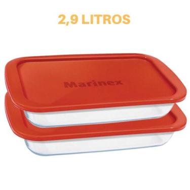 Imagem de 2 Travessa Retangular Vidro Com Tampa 2,9L Assados Marinex - NADIR FIG