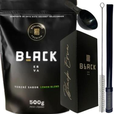 Imagem de Kit Tereré Black Erva Mate Copo quadrado Inox Preto Bomba Mola Externa