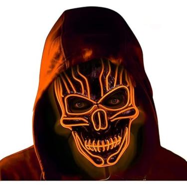 Imagem de SHANJIA Máscara de Halloween, máscara iluminada, luz de LED, assustadora, para festivais de Halloween, cosplay, festa de carnaval (laranja)