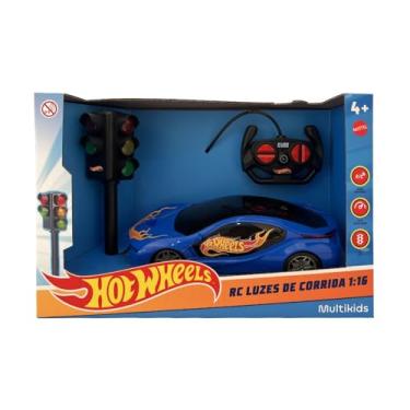 Imagem de Carrinho 1:16 Hot Wheels RC Luzes de Corrida Branco e Azul - BR2447