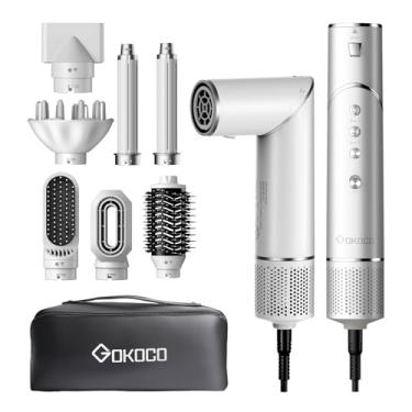 Imagem de GOKOCO Escovas Secador de Cabelo Profissional 7 em 1 - Incluso 2x Bocal, Difusor, Escova Secadora, 2x Modelador de Cachos, Alisador para Alta Velocidade Para Secar, Alisar e Enrolar, GD032 220v Branco