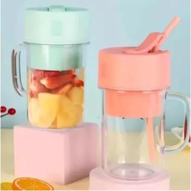 Imagem de Mini Liquidificador Portátil com Copo 500ML, 6 Lâminas, Tampa e Canudo, Recarregável