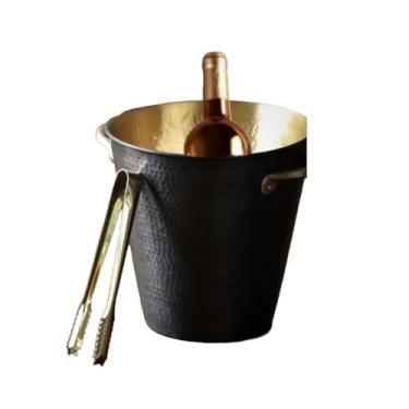Imagem de Balde de gelo de aço inoxidável bicamada preservação do calor isolamento frio bonito KTV champanhe vinho tinto cerveja gelo bloco de gelo balde comercial (com clipe de gelo dourado, P)