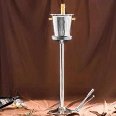 Imagem de Balde de gelo de aço inoxidável bicamada preservação do calor isolamento frio bonito KTV champanhe vinho tinto cerveja gelo bloco de gelo balde comercial (prateado, alça dourada e A)