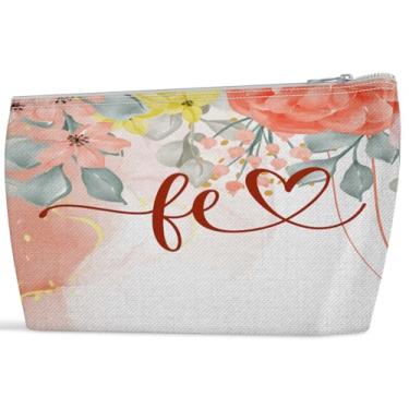 Imagem de Necessaire Floral, Bolsa de Cosméticos com Estampa em Aquarela, Coral e Amarelo, 2 Tamanhos: P (19x14cm) e G (28x18cm), com Zíper (P)