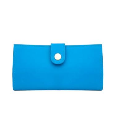 Imagem de Rabbaniz Carteira feminina de couro legítimo – Design fino com vários encaixes seguros – compartimentos para cartões e bolso interno com zíper, Azul claro, Design fino com vários encaixes seguros