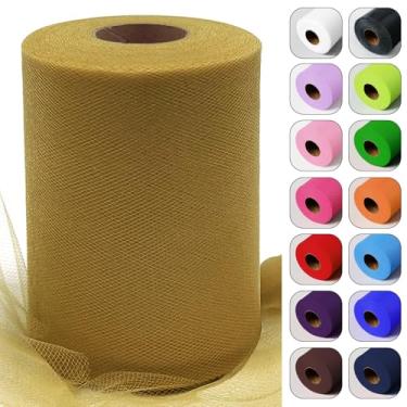Imagem de Rolos de tecido de tule dourado Glamour 15 cm por 100 metros (91,4 m) fita de tule para saia tutu embrulho de presente casamento chá de bebê decorações de festa de ação de graças artesanato DIY