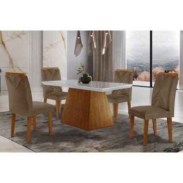Imagem de Sala De Jantar Completa Luna Tampo Madeirado C- Vidro Reto 120x80 E 4 Cadeiras Amsterdã Imbuia - Veludo Capuccino - Rufato