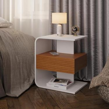 Imagem de Mesa de Cabeceira Celta em Mdf 15mm com 1 Gaveta Branco e Cedro
