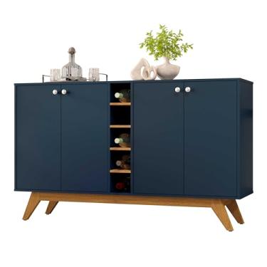 Imagem de Aparador e Adega com Pés em Madeira Jocasta. (Azul)