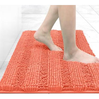 Imagem de Grandaily Tapetes de banheiro listrados de chenille 76 x 50 cm, tapetes de banho extra grossos e absorventes, tapete de chuveiro felpudo macio antiderrapante, lavar a seco na máquina, tapete de