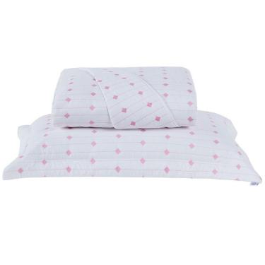 Imagem de Cobre Leito Solteiro Decor Bordado 200 Fios 2 Peças - Branco/pink
