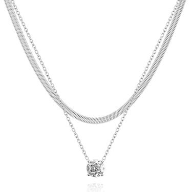 Imagem de Colar feminino banhado a ouro 14K em camadas delicadas, zircônia cúbica, gargantilha feminina, Large, Aço inoxidável, Sem Pedra Preciosa