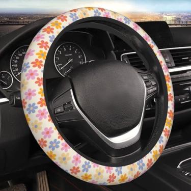 Imagem de Capa de roda de flores florais hippie para mulheres, meninas, homens, universal, 38 cm, antiderrapante, fofo, protetor de volante, acessórios de carro, interior para caminhões automotivos, SUV