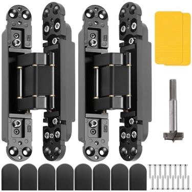 Imagem de Dobradiças invisíveis (2 peças) - Dobradiças ocultas pretas de 17 polegadas para portas, ajustável em 3 direções e balanço de 180 graus e dobradiça invisível com suporte de cobre atualizado,