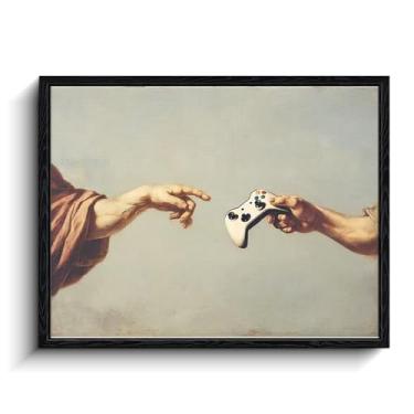Imagem de Arte de parede de criação de jogos, controle de mãos renascentistas, decoração de parede mashup vintage, impressão em tela emoldurada com acabamento fosco, arte de pôster de jogos, para presente de