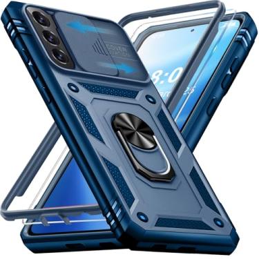 Imagem de Giyer Capa protetora para Samsung Galaxy S22 com protetor de tela, à prova de choque, à prova de quedas, resistente e resistente, suporte de anel resistente, capa protetora para Samsung S22 (azul)