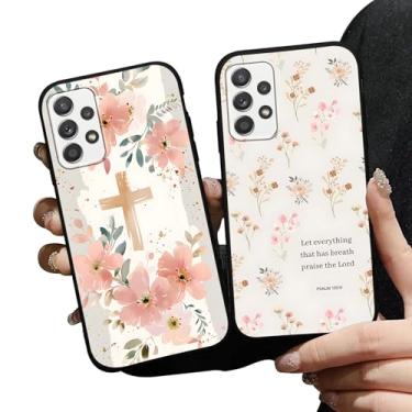 Imagem de Zrutru Pacote com 2 capas de telefone Jesus versículo bíblico para Samsung Galaxy S23 FE capa floral cristã cruz macia à prova de choque para mulheres homens capa de telefone Funda para Samsung S23 FE
