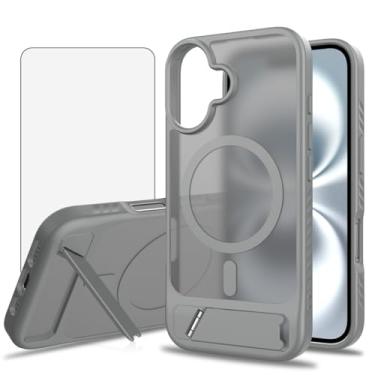 Imagem de Asuwish Capa de telefone para iPhone 16 de 6,1 polegadas, compatível com Magsafe Magnetic, protetor de tela de vidro temperado, suporte dobrável à prova de choque, capa protetora para celular i