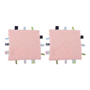 Imagem de Cobertor de segurança com etiquetas para bebês, algodão macio, desenvolvimento sensorial 3D, cobertor confortável com etiquetas coloridas para bebês, crianças, algodão puro, 24 x (Rosa)