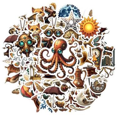Imagem de 70 peças de adesivos mecânicos vintage animais steampunk natureza adesivos mecânicos de brinquedo adesivos steampunk para laptop, motocicleta, bagagem, telefone, faça você mesmo, guitarra, laptop