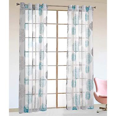 Imagem de Cortina transparente com impressão de poliéster, cortina de fio semitransparente leve penetrante e privacidade cortina macia vela - 1 painel azul L 140 x 175 cm (139,7 x 175,3 cm)