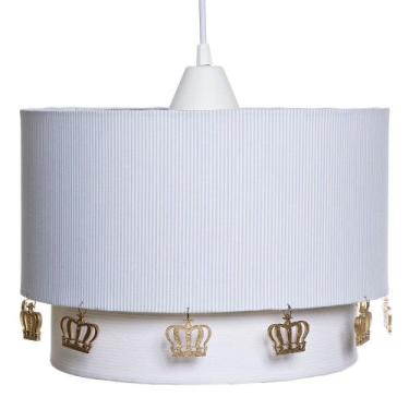 Imagem de Lustre Tubular Duplo Azul Com Corôas Douradas Quarto Bebê - Potinho de
