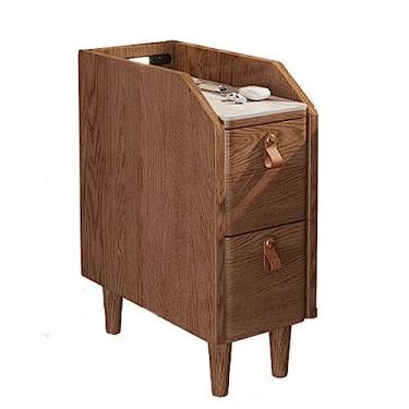 Imagem de Mesa lateral estreita, mesa de cabeceira de madeira, mesa de cabeceira com gavetas, mesa de cabeceira com pernas de madeira maciça para sala de estar e escritório (cor: cor nogueira, tamanho: 20 cm)