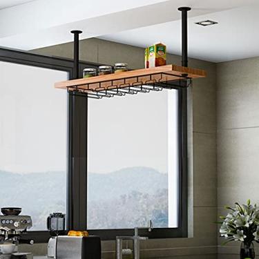 Imagem de Prateleiras de parede para adegas, prateleira/prateleira para copos de vinho de teto, rack de armazenamento suspenso industrial/rack de vinho, rack de parede de madeira maciça, suporte para garrafa de