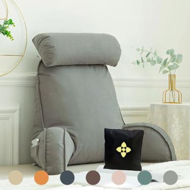 Imagem de Almofada de leitura para descanso de cama com apoio de braço | Almofada de suporte lombar com capa e bolsa laváveis | Almofada de sofá e cabeceira | Almofada de encosto para adultos para jogar 75 x 40
