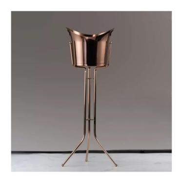 Imagem de Balde de gelo com suporte, refrigerador de vinho de piso de aço inoxidável, balde de vinho de gelo vertical para bares, uso doméstico, interno e externo (cobre) (cobre)