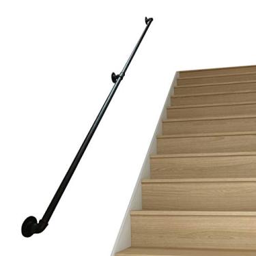 Imagem de FZZIBQYR Trilhos de escada de metal vintage para ambientes internos/externos | Corrimão de escada de ferro forjado com suporte de segurança para idosos deficientes kit de montagem na parede/150 cm