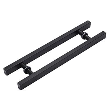 Imagem de Maçaneta deslizante para porta de celeiro retangular quadrada de forma plana, puxador de barra de porta deslizante de aço inoxidável para porta de vidro, ferragens modernas (preto fosco 80 cm