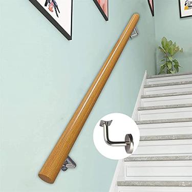 Imagem de Corrimãos de escada, trilho de mão antiderrapante de pinheiro, contra a parede interior loft varão de suporte de corredor de corrimão, kit de barra de apoio de escada de madeira, 50 ~ 600 cm (tamanho