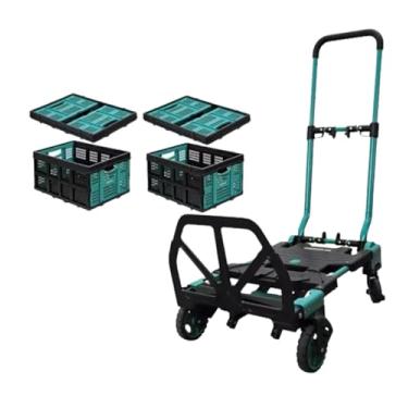 Imagem de Carrinho de mão dobrável com cesta dobrável, carrinho dobrável com 4 rodas, carrinho empilhável com alça retrátil, capacidade de 150 kg (C)