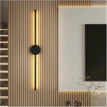 Imagem de WLHAZMWY Candeeiro de parede, luz de LED, arandela interna, moderno, nórdico, quarto, ao lado de faixa longa, lâmpada noturna decoração de quarto interior (escurecimento de três cores, 80 cm)