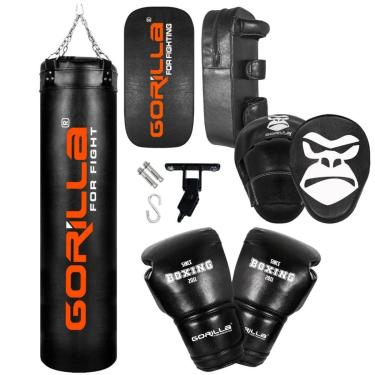 Imagem de Saco De Pancada 180 + Aparador De Chute + Manopla De Foco + Luva De Boxe PRO 12Oz + Suporte Gorilla-Unissex