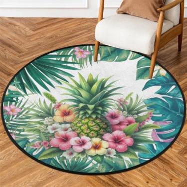 Imagem de Tapete redondo de 1,8 m, planta tropical, verde, macio, tapete circular antiderrapante, lavável, tapete de porta para interior, quarto, berçário, sala de estar, cozinha, banheiro, entrada, decoração
