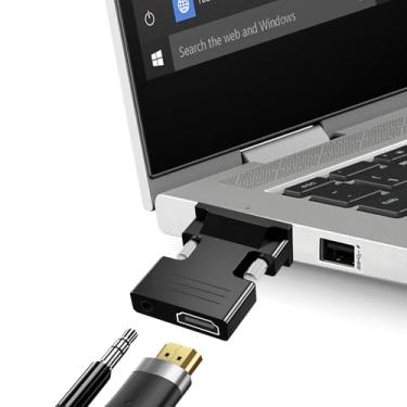 Imagem de Adaptador conector conversor HDMI fêmea para VGA macho com cabo de saída de áudio estéreo de 3,5 mm para TV Stick, laptop e mais
