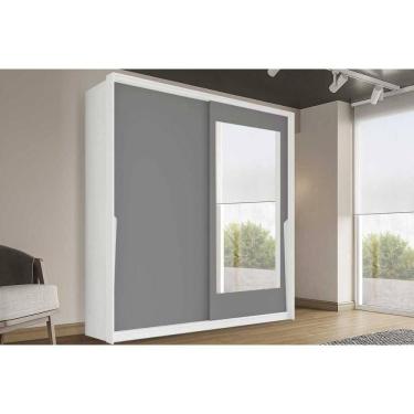 Imagem de Guarda Roupa Casal 2 Portas De Correr (1 C/ Espelho) E 2 Gavetas Porto Branco/cinza - Politorno