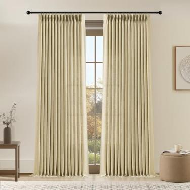 Imagem de Cortinas de linho plissadas de 224 cm para sala de estar, cortinas plissadas com filtro de luz de serapilheira caramelo texturizadas grossas semitransparentes cortinas de porta de vidro deslizante com