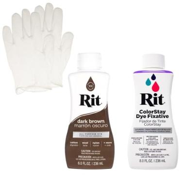 Imagem de Conjunto de corante líquido Rit com fixador ColorStay – Kit tudo em um com luvas para reduzir o sangramento de cor (marrom escuro)