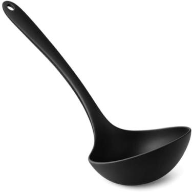 Imagem de Concha de Silicone, Preta, 28,5 cm, Resistente ao Calor -50°C a 220°C, Antiaderente, para Sopas e Molhos