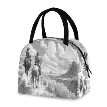 Imagem de Blueangle Lancheira isolada à prova de vazamento - Bolsa de almoço reutilizável com design de caubói do oeste americano, recipiente compacto para alimentos para escritório, viagens e atividades ao ar