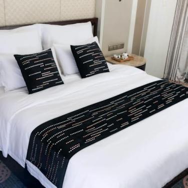 Imagem de Capa protetora de lenço de corredor de cama, cachecol de cama com estrelas cadentes de vidro colorido e enfeites de strass, para hotel pousadas residenciais - preto | | 45 * 210 cm para cama de 1,5 m