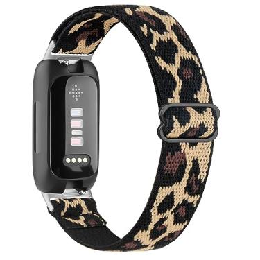 Imagem de Meliya Pulseiras elásticas para Fitbit Inspire 3 para mulheres e homens, pulseiras esportivas de nylon elástico macio ajustável para Fitbit Inspire 3 Fitness Tracker (leopardo)