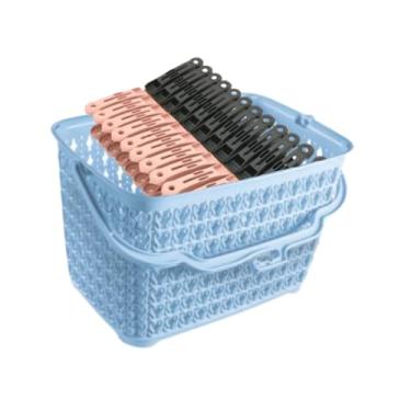 Imagem de Pregador de Roupa, Kit Cesto + 60 Prendedores Roupas Reforçado Cesto Multiuso com Alça, 14x15x25cm(Cesto Azul)