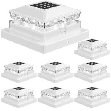 Imagem de JOFIOS Luzes de poste solares, 6500K branco frio IP65 à prova d'água luz de cerca alimentada por energia solar para poste de madeira 4x4 e cerca de vinil 5x5, deck, pátio, jardim, jardim, jardim