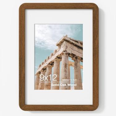 Imagem de FLYJOE Moldura de madeira maciça de carvalho 22,5 x 30,5 cm | Porta-retrato de 23 x 30 cm com tapete para 15 x 20 cm | Vidro temperado e ferragens para pendurar incluídos | Nogueira, 1 pacote